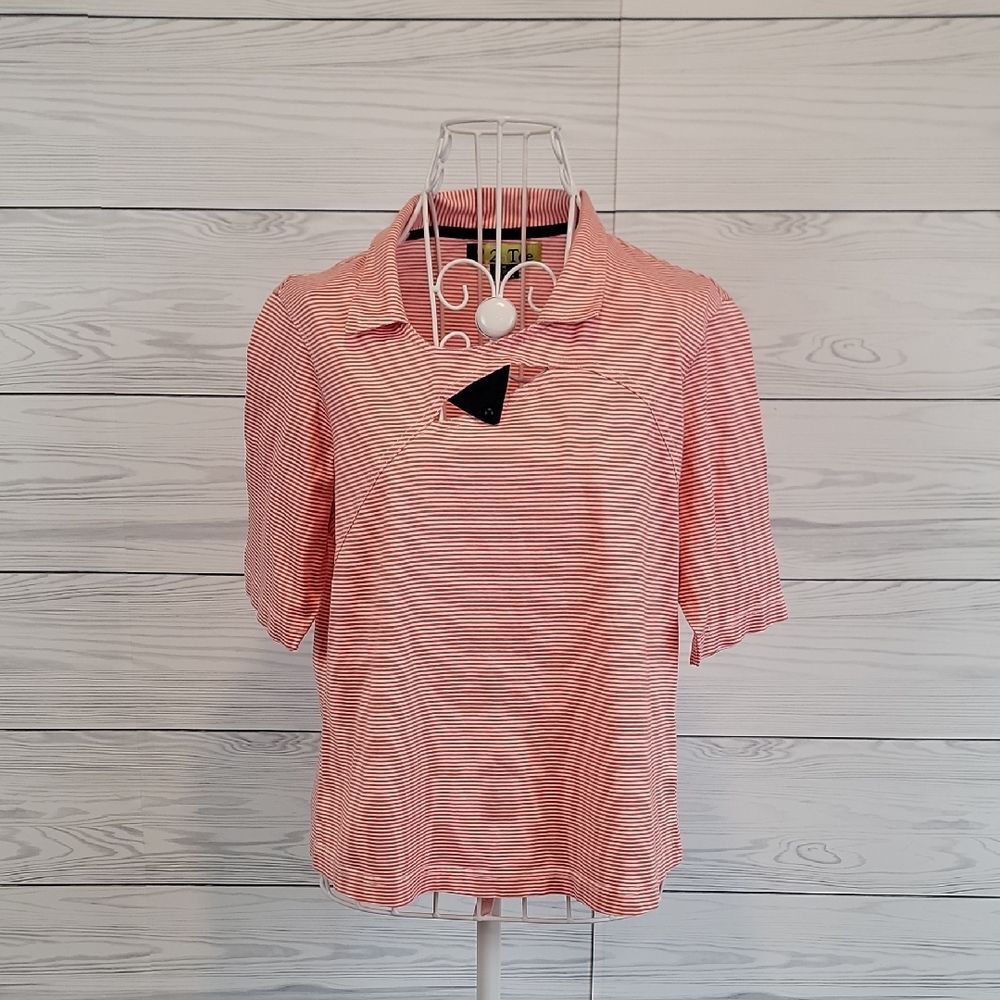 2 a Tee Striped Pink Golf Polo Top Cotton Womens Size M